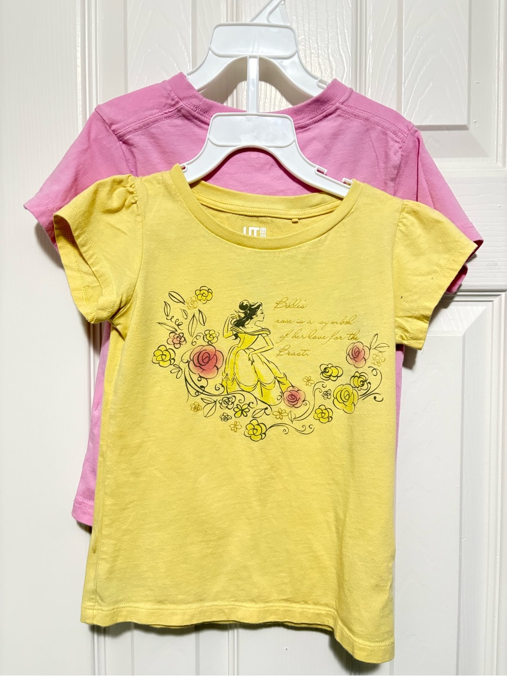 Pre-owned UNIQLO UT Kids Pink Princess Peach & Yellow Belle Graphic Tee/ Sz: 3